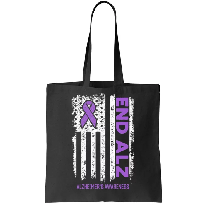 Alzheimers American Flag End Alz Alzheimers Awareness Tote Bag