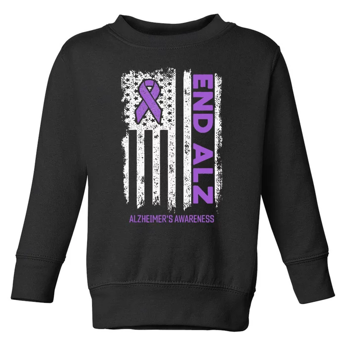 Alzheimers American Flag End Alz Alzheimers Awareness Toddler Sweatshirt