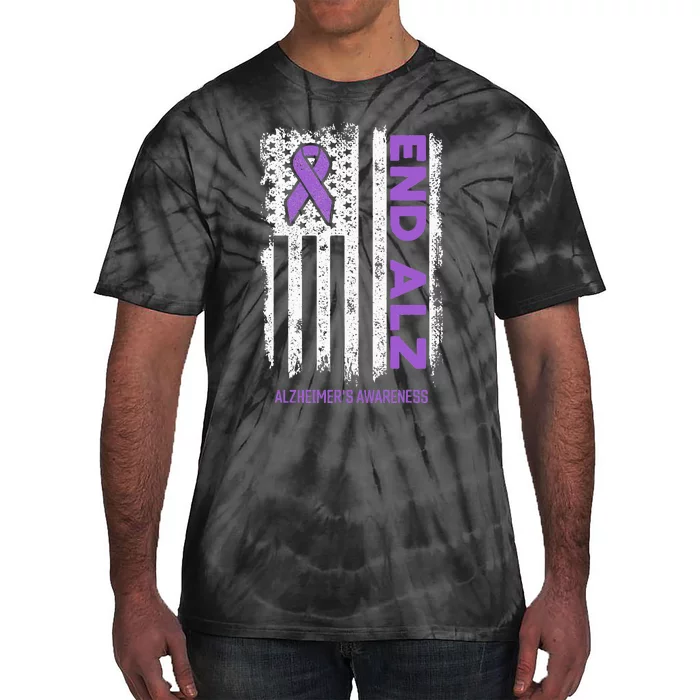 Alzheimers American Flag End Alz Alzheimers Awareness Tie-Dye T-Shirt