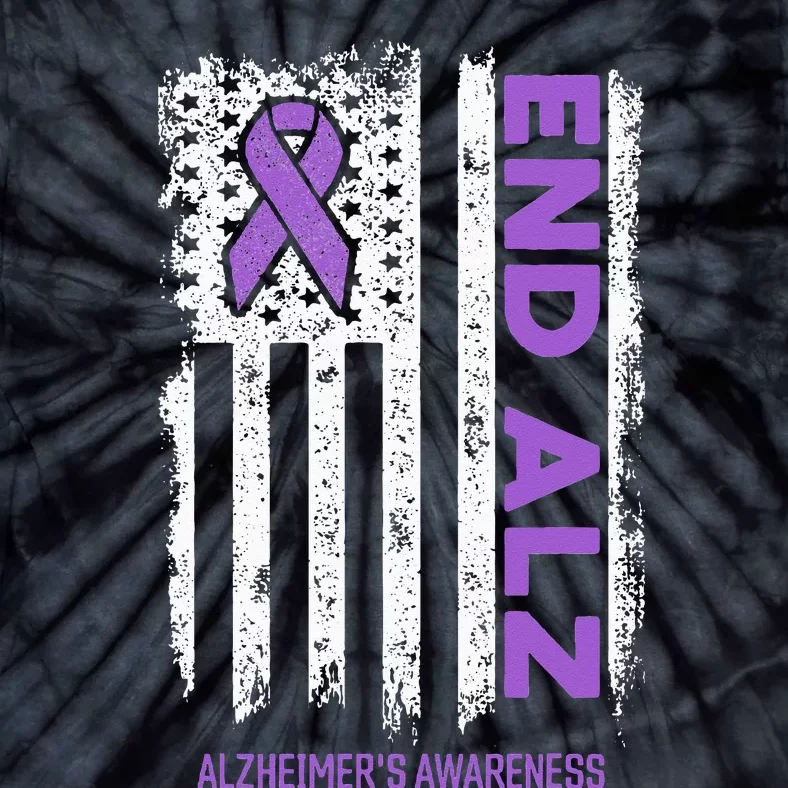 Alzheimers American Flag End Alz Alzheimers Awareness Tie-Dye T-Shirt