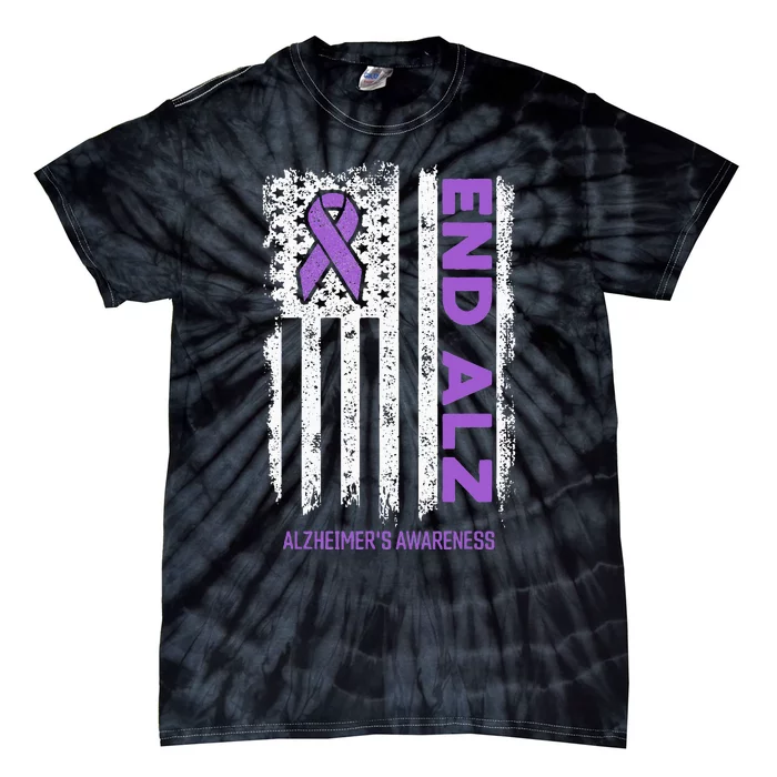 Alzheimers American Flag End Alz Alzheimers Awareness Tie-Dye T-Shirt