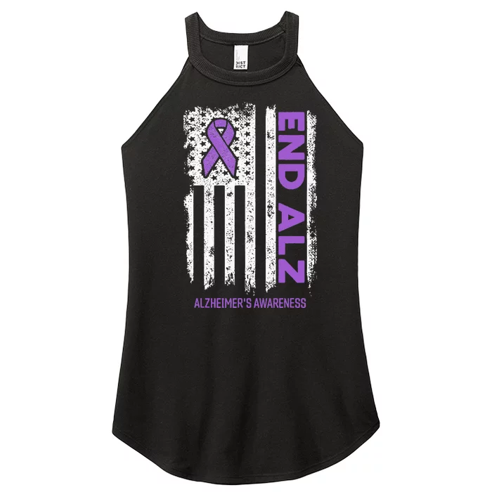 Alzheimers American Flag End Alz Alzheimers Awareness Women’s Perfect Tri Rocker Tank