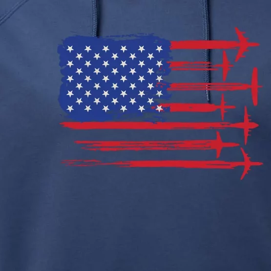 Aircraft American Flag Airplane Pilot 4th Of July Aviation Performance Fleece Hoodie