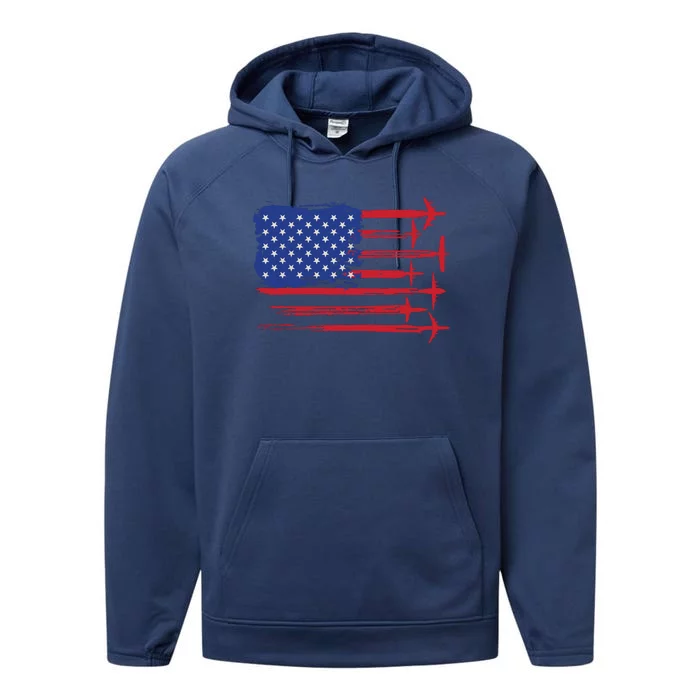 Aircraft American Flag Airplane Pilot 4th Of July Aviation Performance Fleece Hoodie