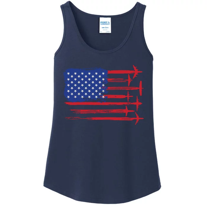 Aircraft American Flag Airplane Pilot 4th Of July Aviation Ladies Essential Tank