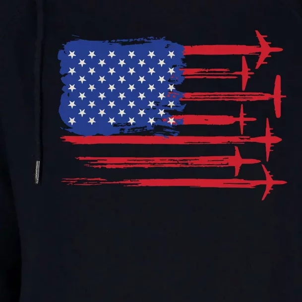 Aircraft American Flag Airplane Pilot 4th Of July Aviation Womens Funnel Neck Pullover Hood