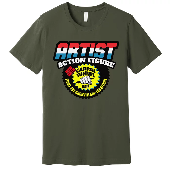 Artist Action Figure With Carpal Tunnel Grip Premium T-Shirt