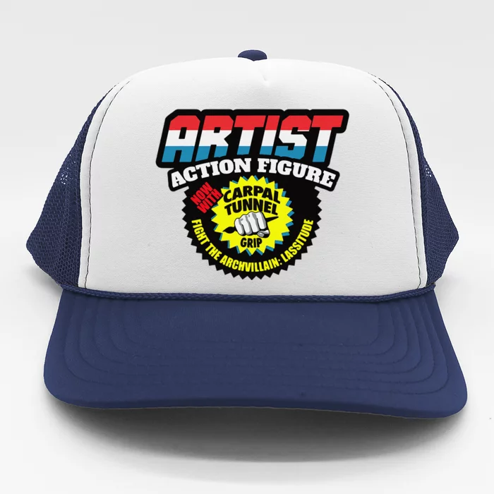 Artist Action Figure With Carpal Tunnel Grip Trucker Hat