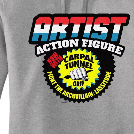 Artist Action Figure With Carpal Tunnel Grip Women's Pullover Hoodie