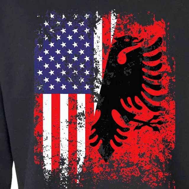 Albanian American Flag Patriotic USA Albania Flag Cropped Pullover Crew