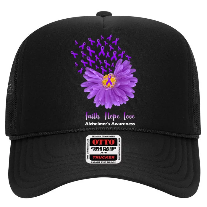 Alzheimer's Awareness Faith Hope Love High Crown Mesh Trucker Hat