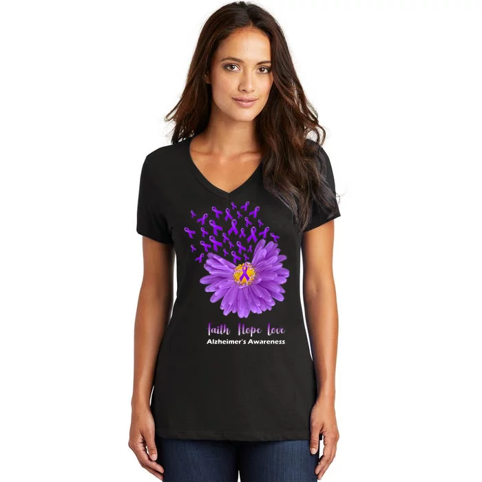 Alzheimer's Awareness Faith Hope Love Women's V-Neck T-Shirt