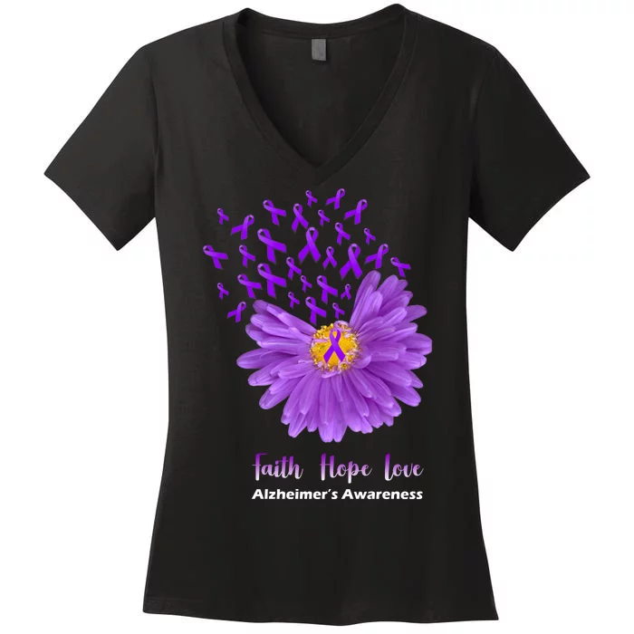 Alzheimer's Awareness Faith Hope Love Women's V-Neck T-Shirt