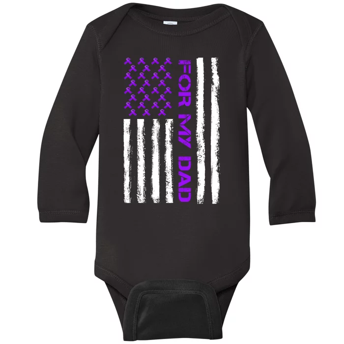 Alzheimer's Awareness For My Dad Support Flag Baby Long Sleeve Bodysuit