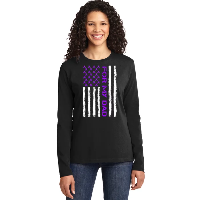 Alzheimer's Awareness For My Dad Support Flag Ladies Long Sleeve Shirt