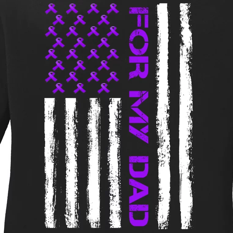 Alzheimer's Awareness For My Dad Support Flag Ladies Long Sleeve Shirt