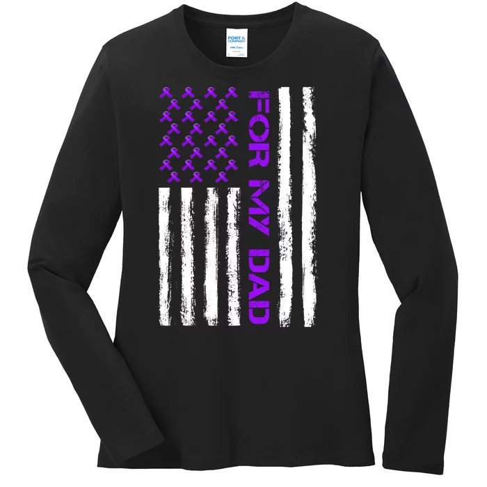 Alzheimer's Awareness For My Dad Support Flag Ladies Long Sleeve Shirt