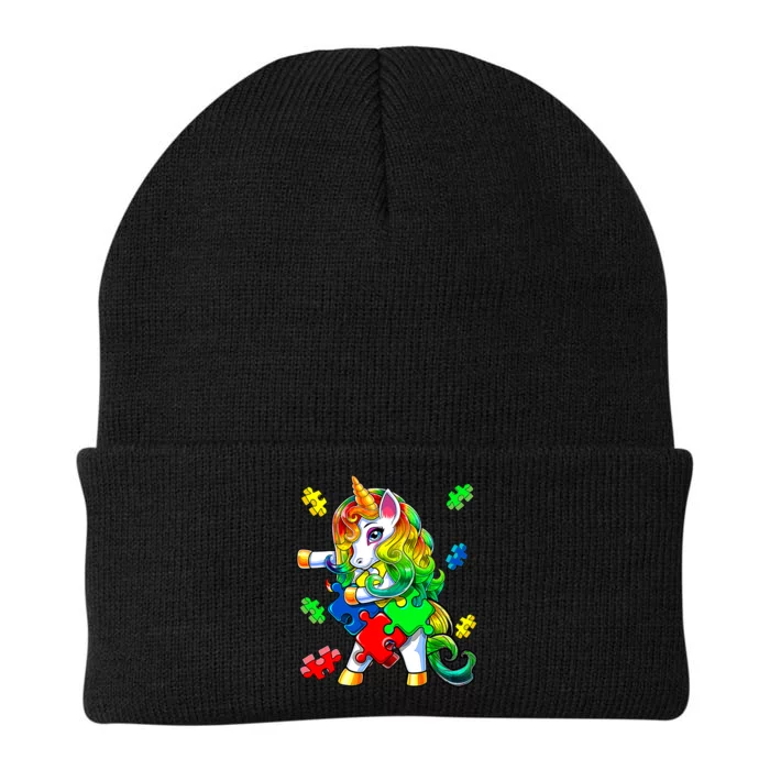 Autism Awareness Flossing Unicorn Puzzle Piece Gift Knit Cap Winter Beanie