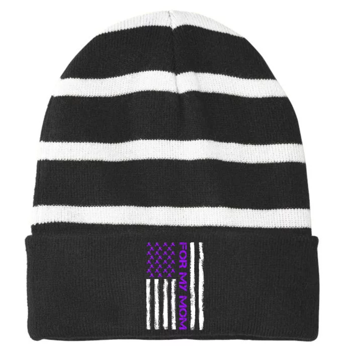 Alzheimer's Awareness For My Mom Support Flag Striped Beanie with Solid Band