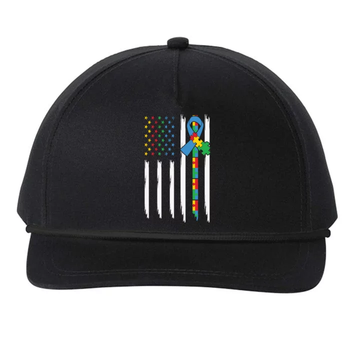 Autism American Flag Distressed Autism Awareness Snapback Five-Panel Rope Hat