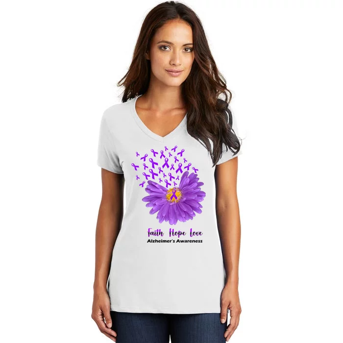 Alzheimer's Awareness Faith Hope Love Women's V-Neck T-Shirt