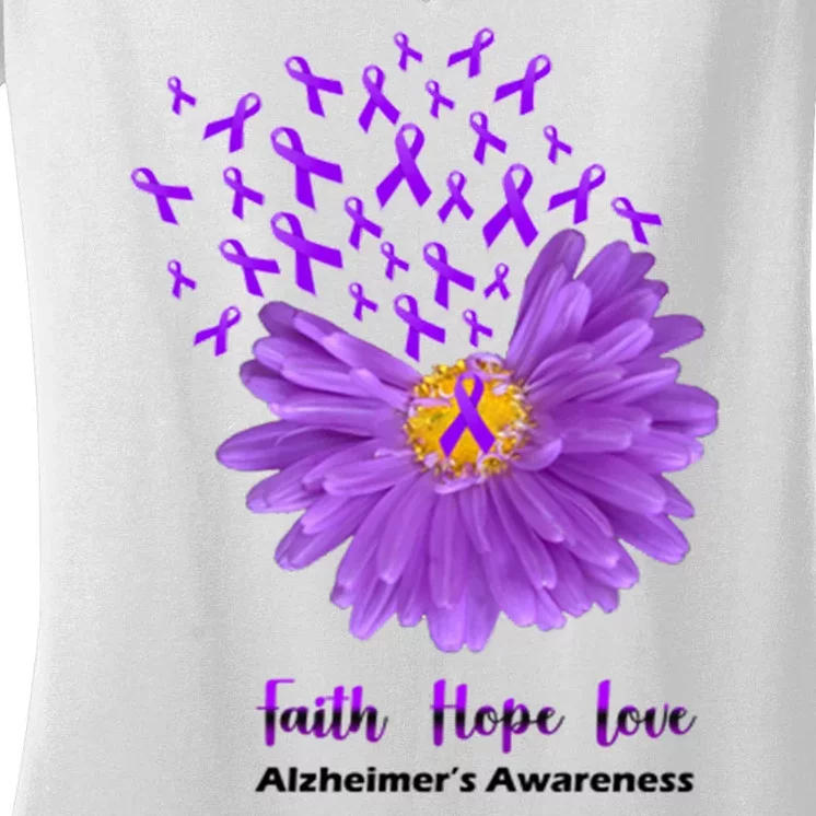 Alzheimer's Awareness Faith Hope Love Women's V-Neck T-Shirt