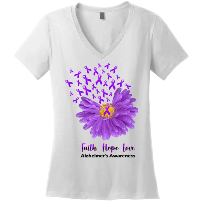 Alzheimer's Awareness Faith Hope Love Women's V-Neck T-Shirt