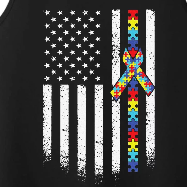 Autism American Flag Puzzle Autism Awareness Gift Performance Tank