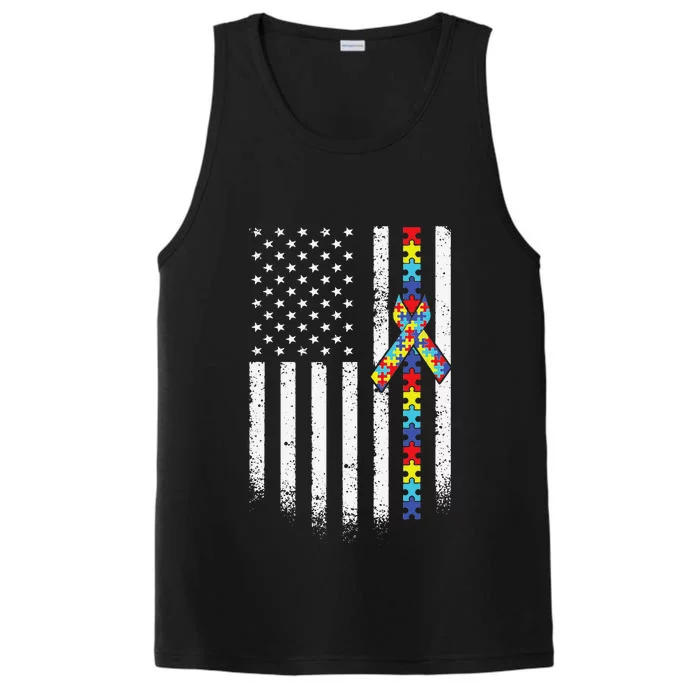 Autism American Flag Puzzle Autism Awareness Gift Performance Tank