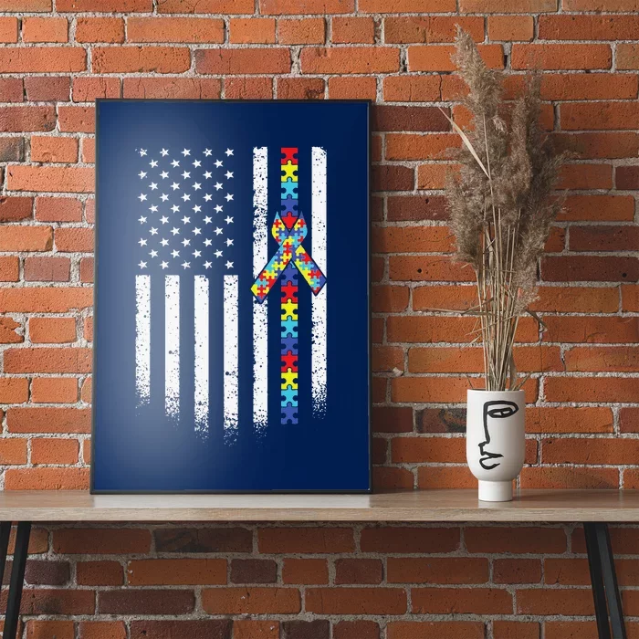 Autism American Flag Puzzle Autism Awareness Gift Poster