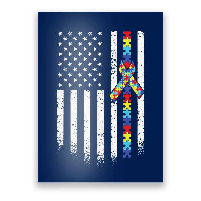 Autism American Flag Puzzle Autism Awareness Gift Poster