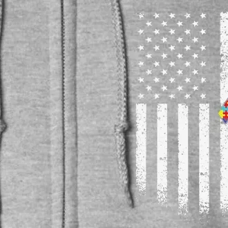 Autism American Flag Puzzle Autism Awareness Gift Full Zip Hoodie