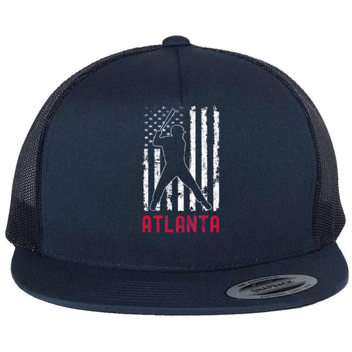 Atlanta American Flag Baseball Weathered Flat Bill Trucker Hat