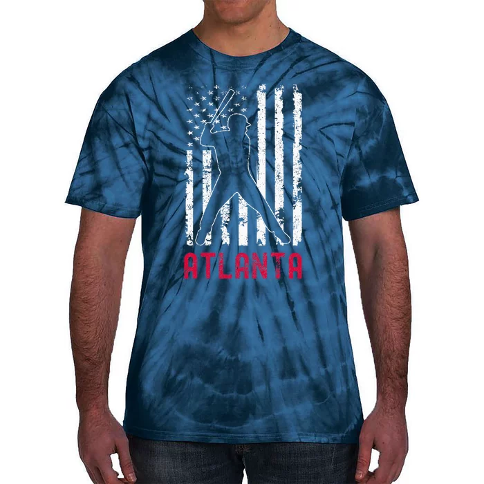 Atlanta American Flag Baseball Weathered Tie-Dye T-Shirt