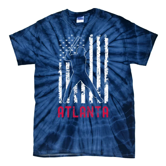 Atlanta American Flag Baseball Weathered Tie-Dye T-Shirt