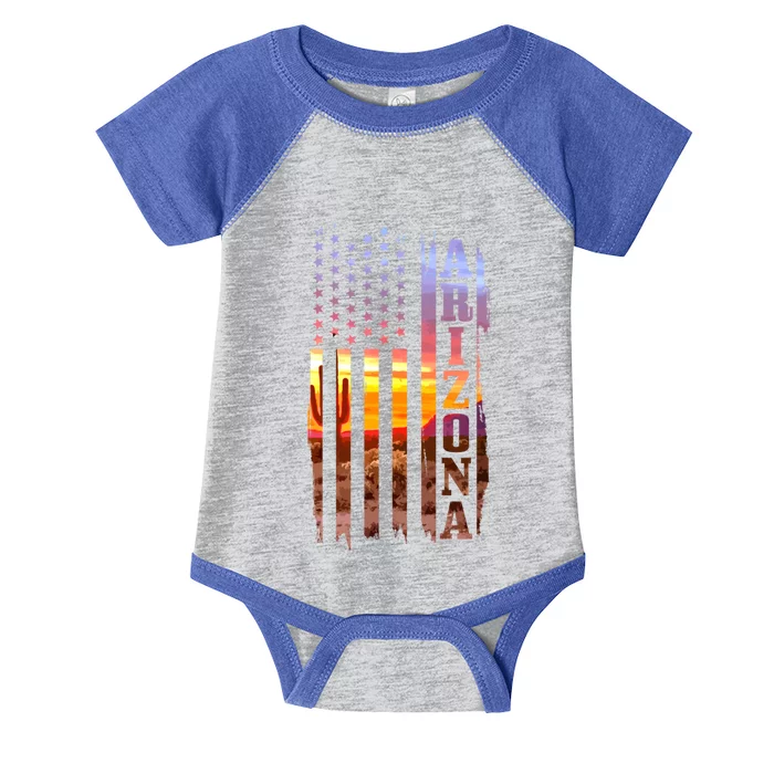 Arizona American Flag Pride Landscape Cactus Patriotic Gift Great Gift Infant Baby Jersey Bodysuit