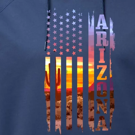 Arizona American Flag Pride Landscape Cactus Patriotic Gift Great Gift Performance Fleece Hoodie