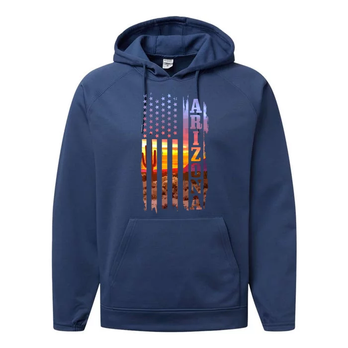 Arizona American Flag Pride Landscape Cactus Patriotic Gift Great Gift Performance Fleece Hoodie