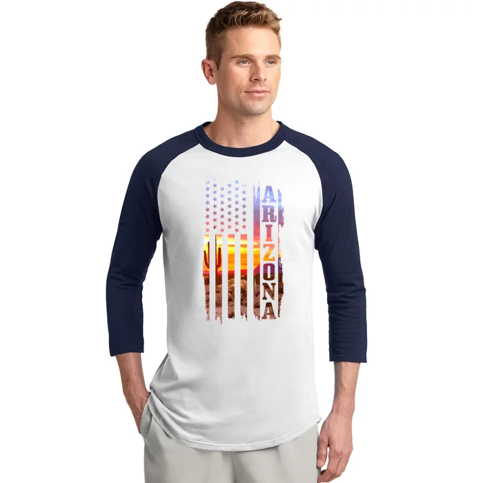 Arizona American Flag Pride Landscape Cactus Patriotic Gift Great Gift Baseball Sleeve Shirt