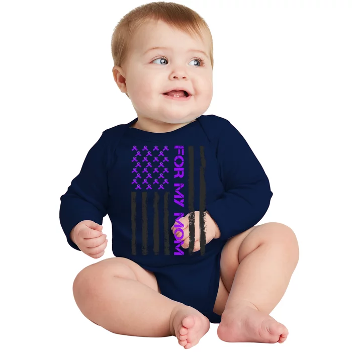 Alzheimer's Awareness For My Mom Support Flag Baby Long Sleeve Bodysuit