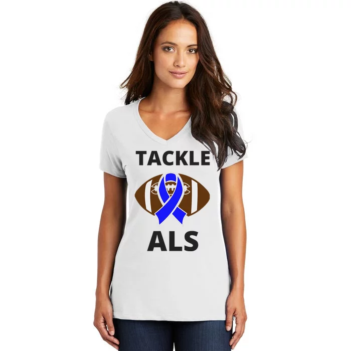 ALS Awareness Football Tackle Women's V-Neck T-Shirt