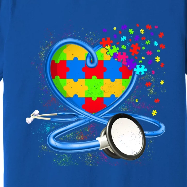 Autism Awareness Funny Stethoscope Heart Nurse Nursing Gift Premium T-Shirt