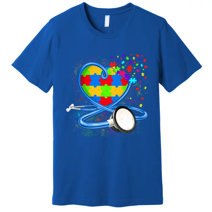 Autism Awareness Funny Stethoscope Heart Nurse Nursing Gift Premium T-Shirt