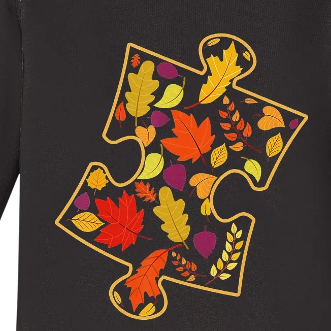 Autism Awareness Fall Leaf Autumn Thanksgiving Puzzle Piece Baby Long Sleeve Bodysuit