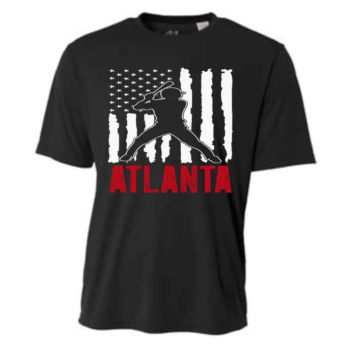 Atlanta American Flag Baseball Cooling Performance Crew T-Shirt