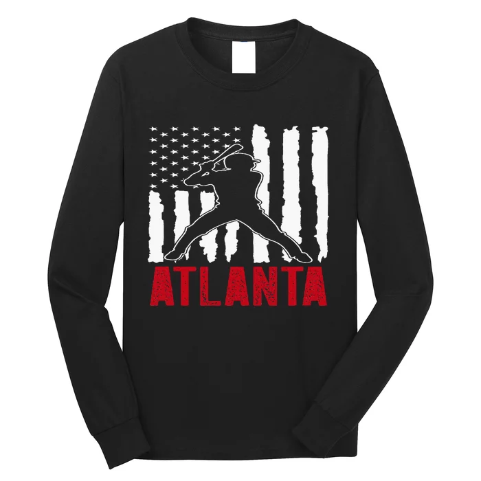 Atlanta American Flag Baseball Long Sleeve Shirt