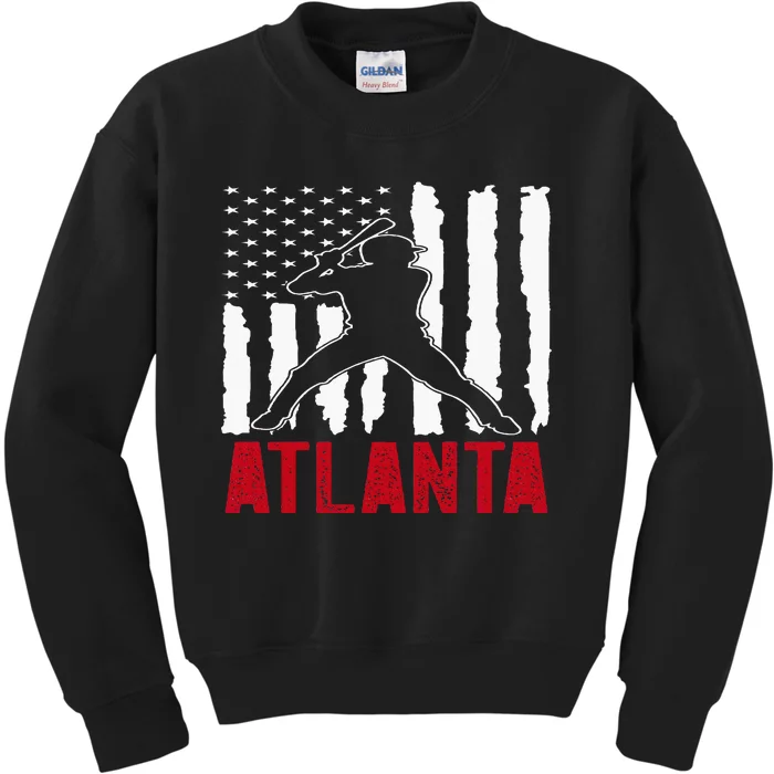 Atlanta American Flag Baseball Kids Sweatshirt