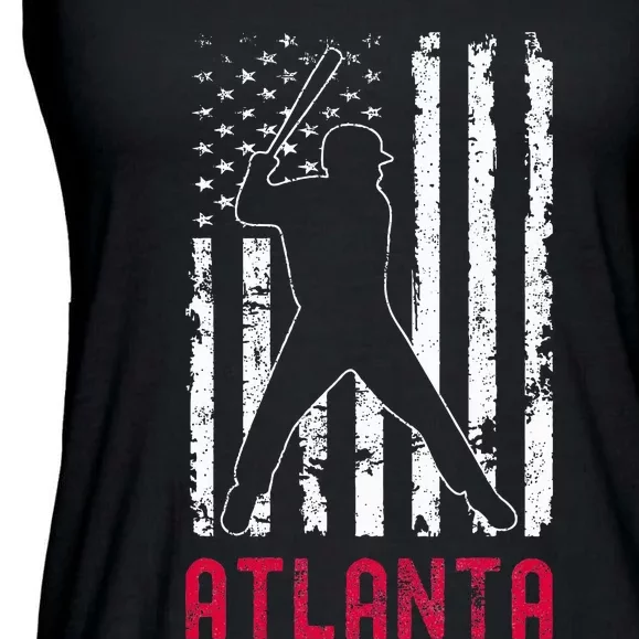 Atlanta American Flag Baseball Weathered Ladies Essential Flowy Tank