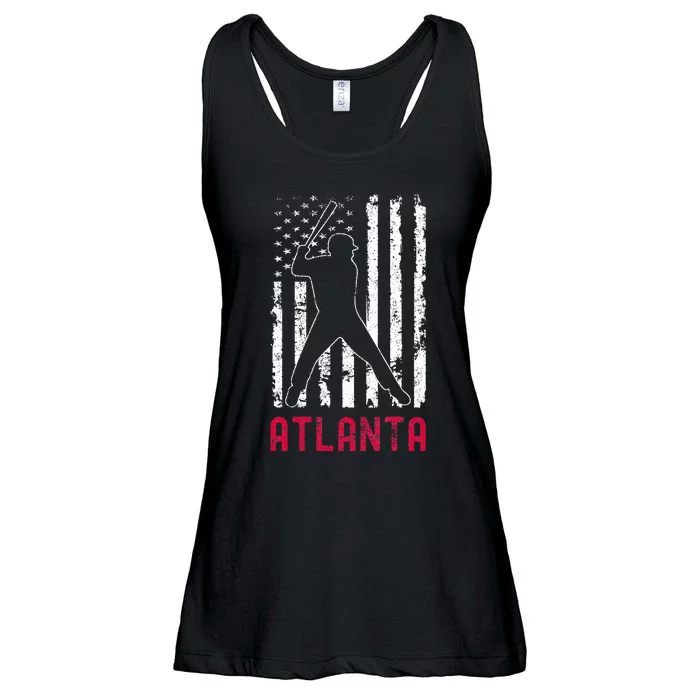 Atlanta American Flag Baseball Weathered Ladies Essential Flowy Tank