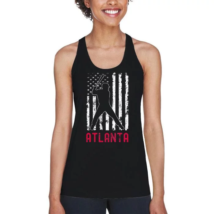 Atlanta American Flag Baseball Weathered Women's Racerback Tank